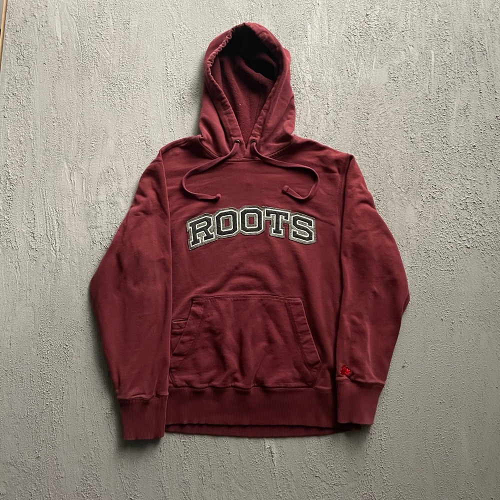 Vintage Roots 73 Athletics Hoodie Men Small Burgundy Y2K Roots